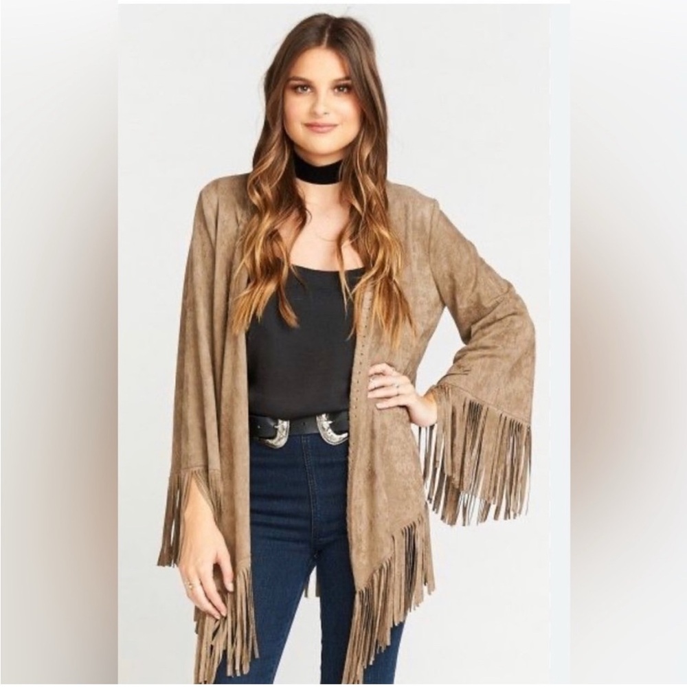 Show Me Your Mumu Marfa Fringe Jacket Faux Suede Taupe Boho Medium NWT New